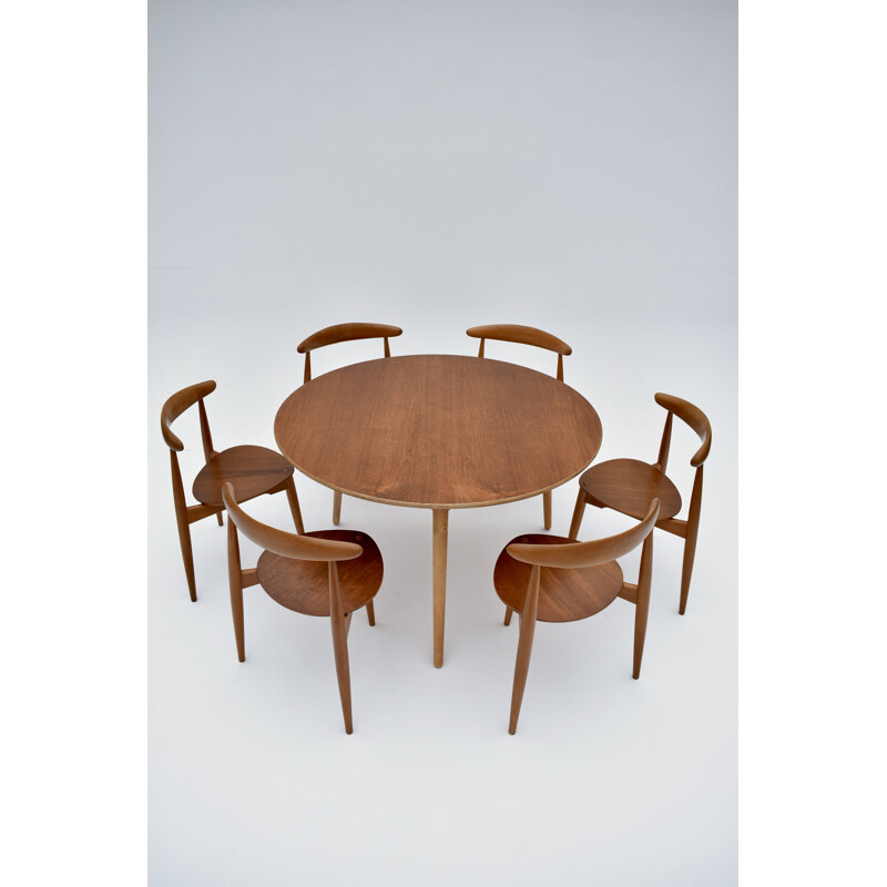 Juego de comedor vintage de teca de Hans Wegner Heart para Fritz Hansen, 1950