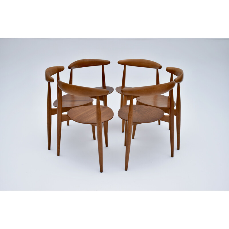 Juego de comedor vintage de teca de Hans Wegner Heart para Fritz Hansen, 1950