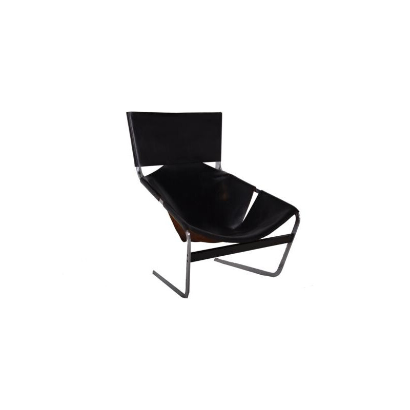 "F444" armchair in black leather, Pierre PAULIN - 1960s