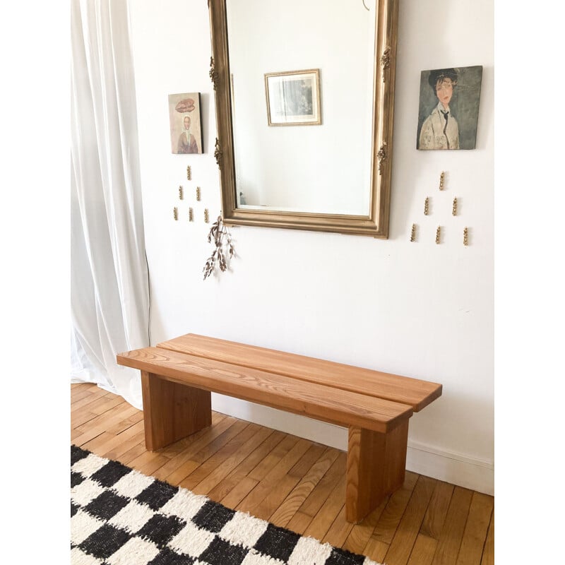 Vintage elm bench by Charlotte Perriand