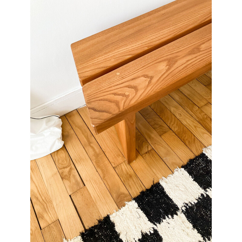 Vintage elm bench by Charlotte Perriand