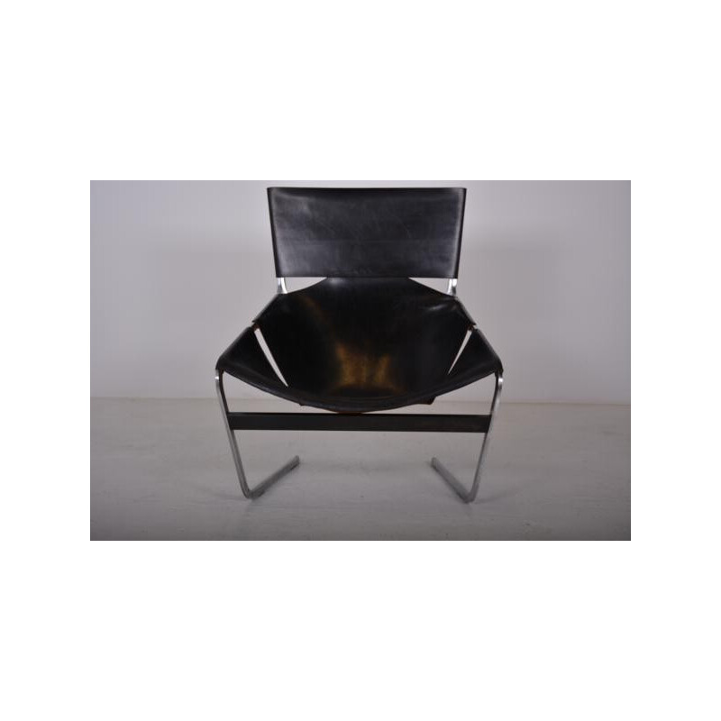 "F444" armchair in black leather, Pierre PAULIN - 1960s