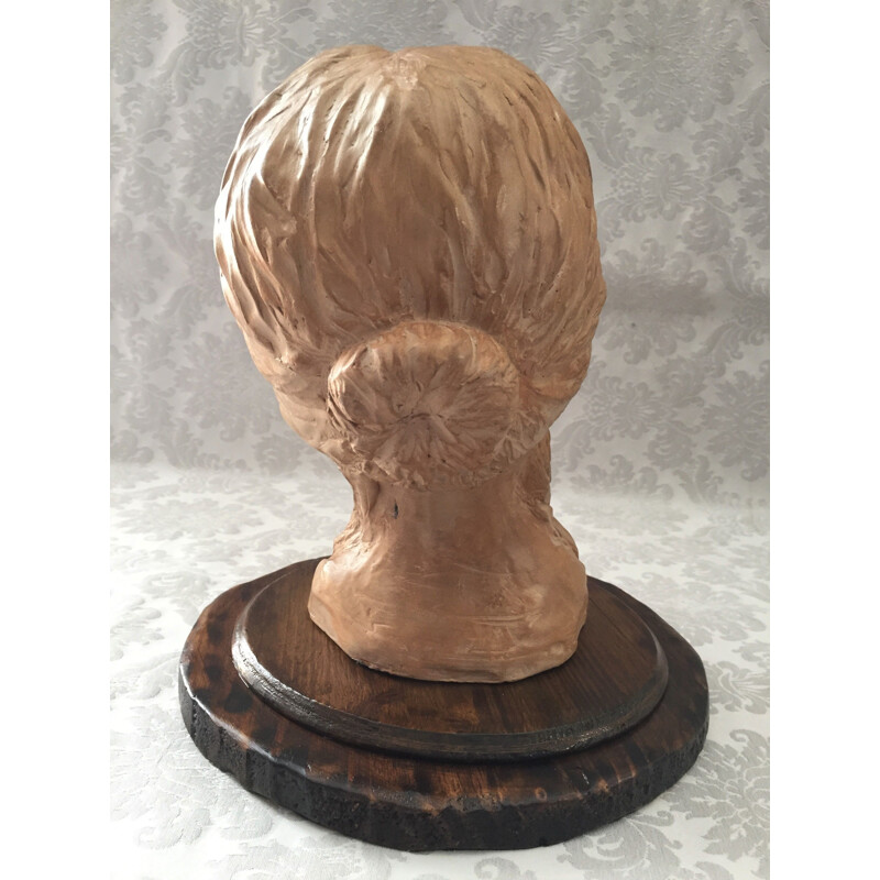 Vintage sculpture in clay "Bust face of a woman", 1950s