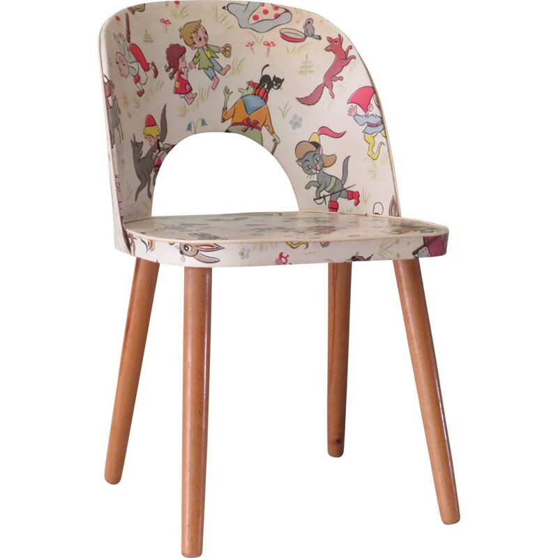 Vintage children's chair with fairytale skai upholstery, 1950s