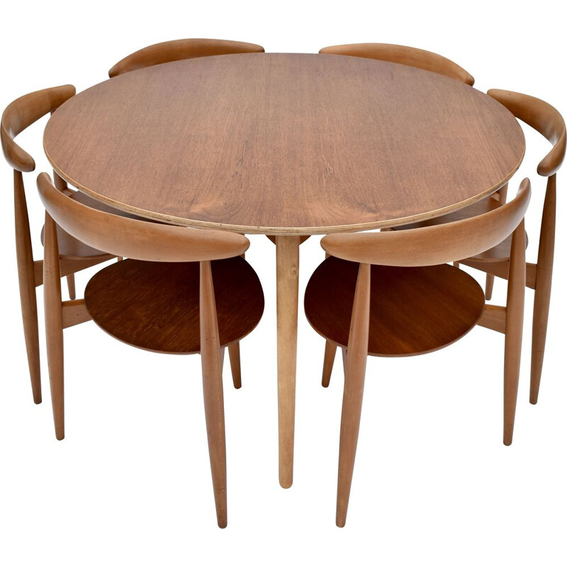 Vintage teak dining set by Hans Wegner Heart for Fritz Hansen, 1950