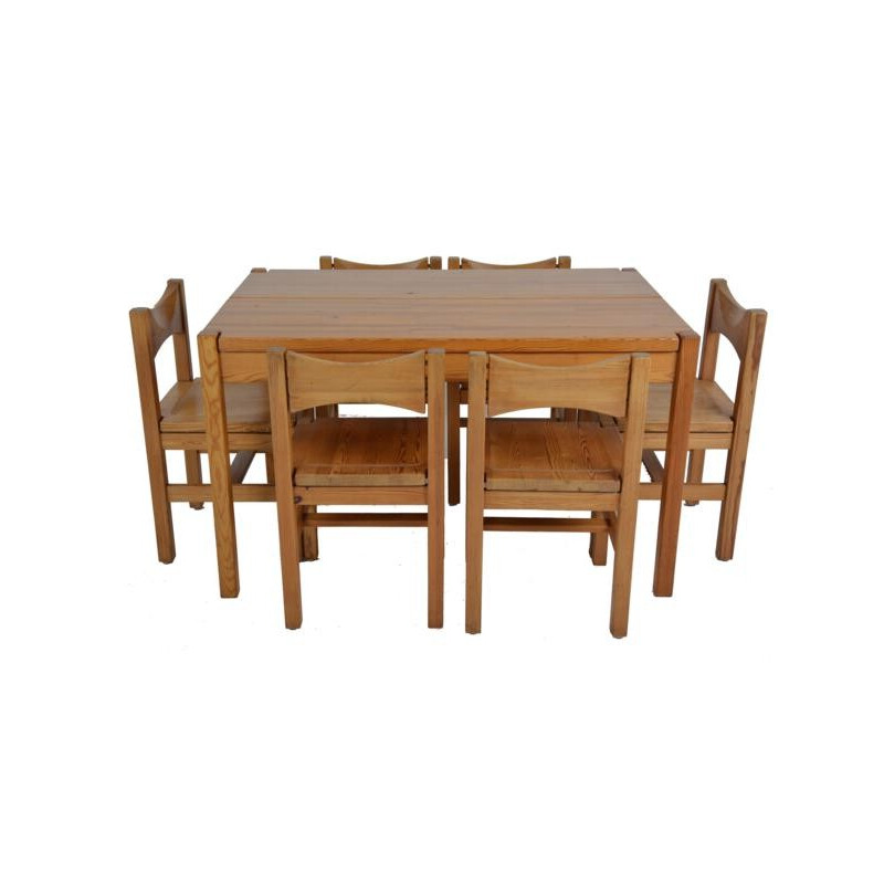 Set of table and 6 chairs in pine, Ilmari TAPIOVAARA - 1960