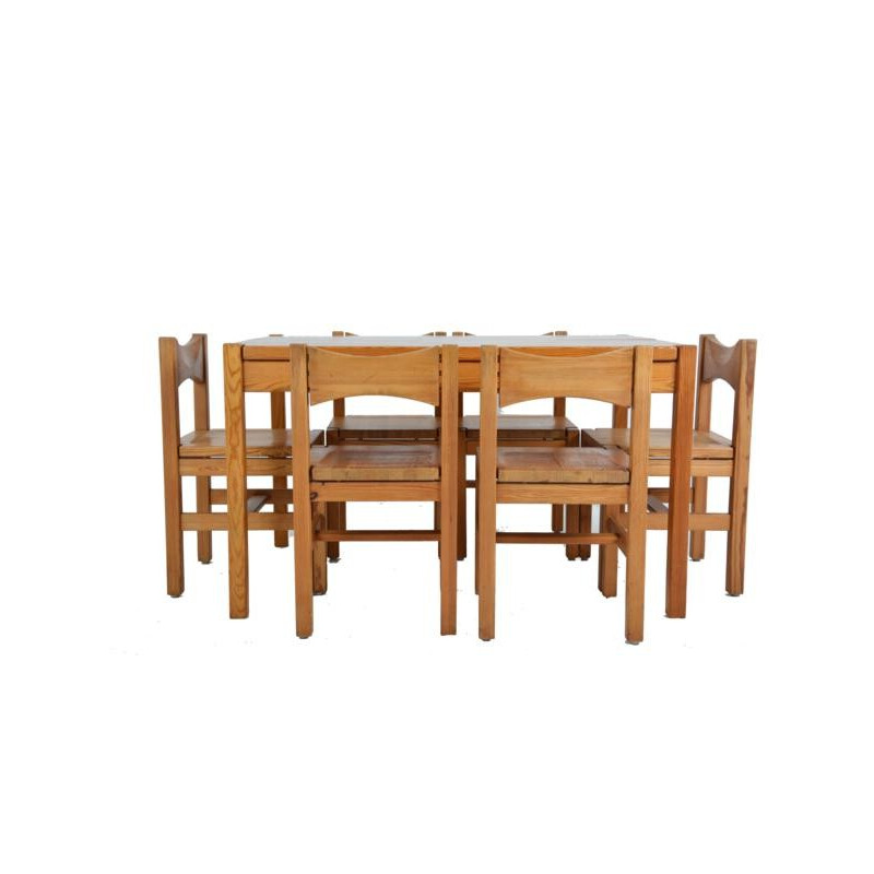 Set of table and 6 chairs in pine, Ilmari TAPIOVAARA - 1960