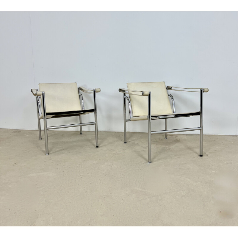 Paire de fauteuils vintage Lc1 en metal de Le Corbusier pour Cassina, 1970