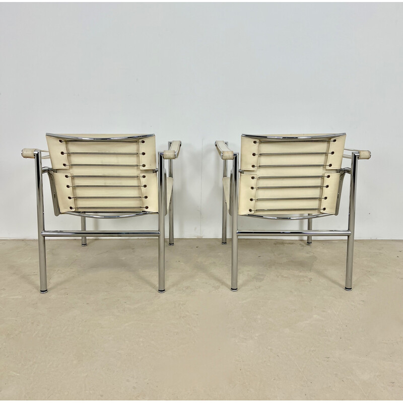 Pair of vintage Lc1 metal armchairs by Le Corbusier for Cassina, 1970s