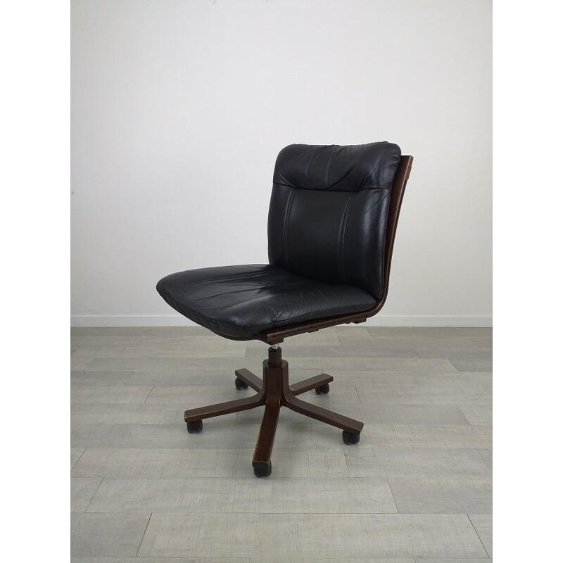 Vintage leather and wood office chair, 1970