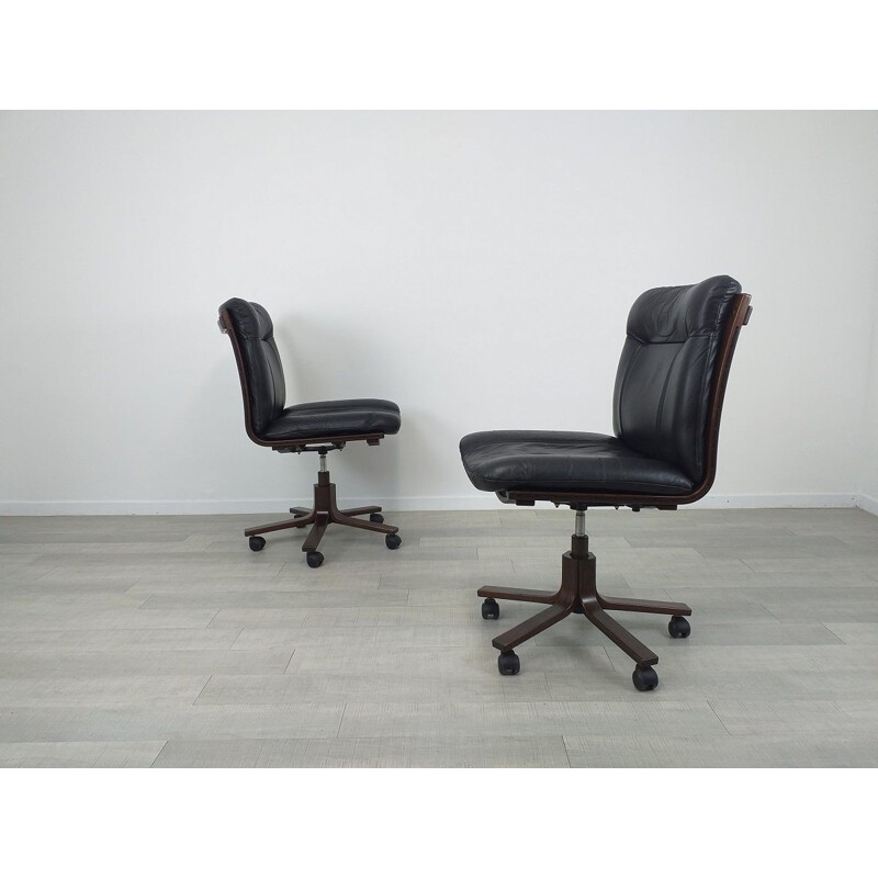 Vintage leather and wood office chair, 1970