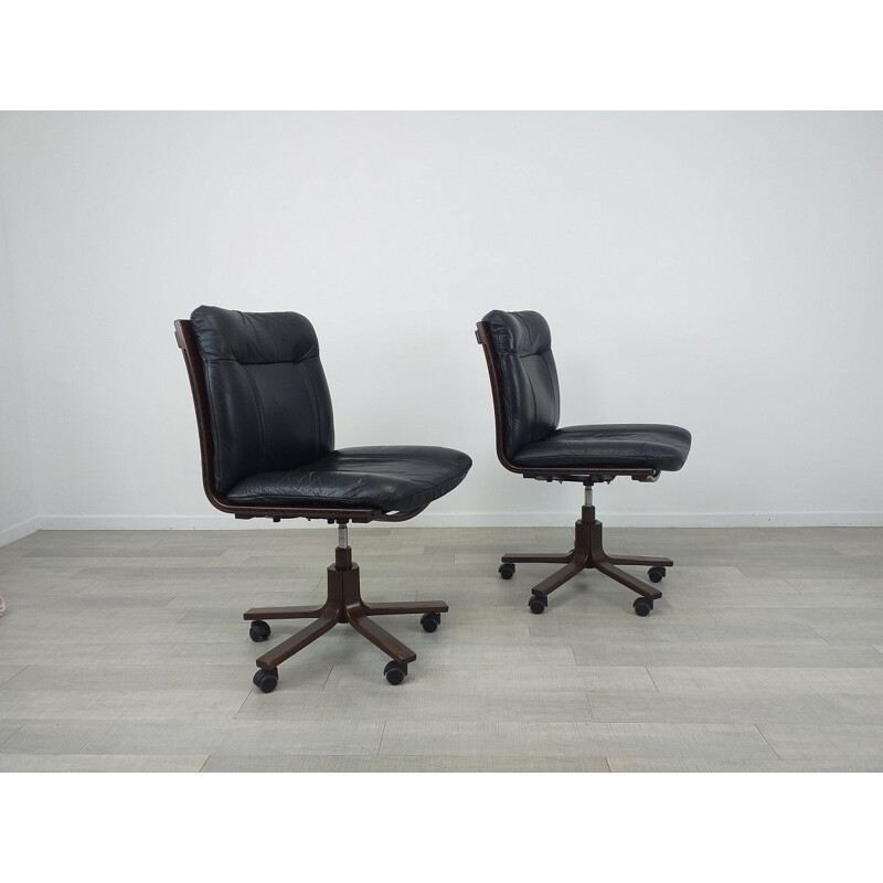 Vintage leather and wood office chair, 1970