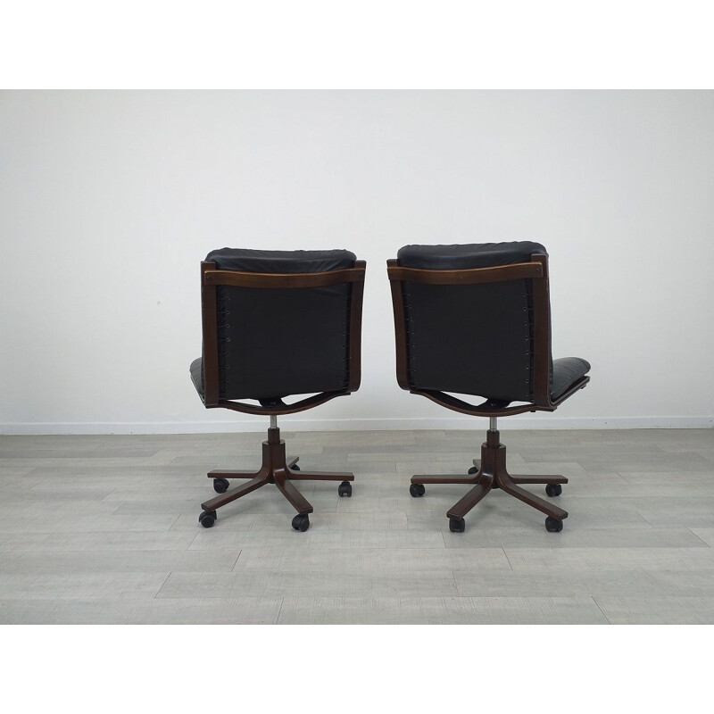 Vintage leather and wood office chair, 1970