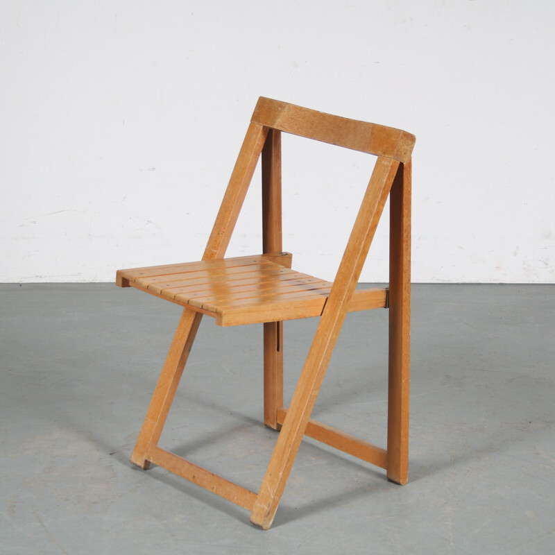 Vintage pine folding chair by Aldo Jacoben for Alberto Bazzani, Italy 1970s