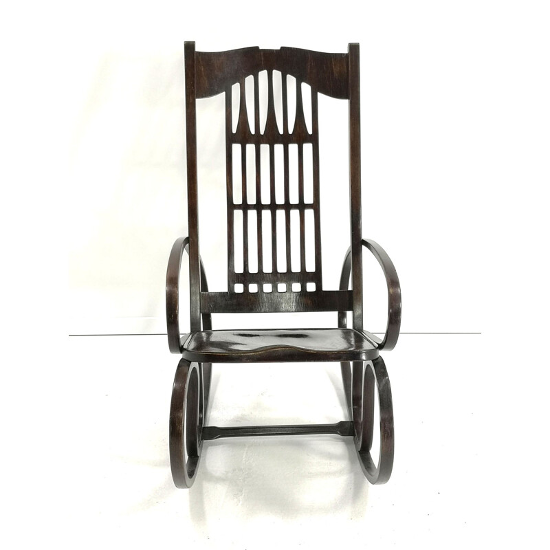 Chaise à bascule vintage en bois courbé de Gustav Siegel pour Jacob & Josef Kohn, Autriche 1910
