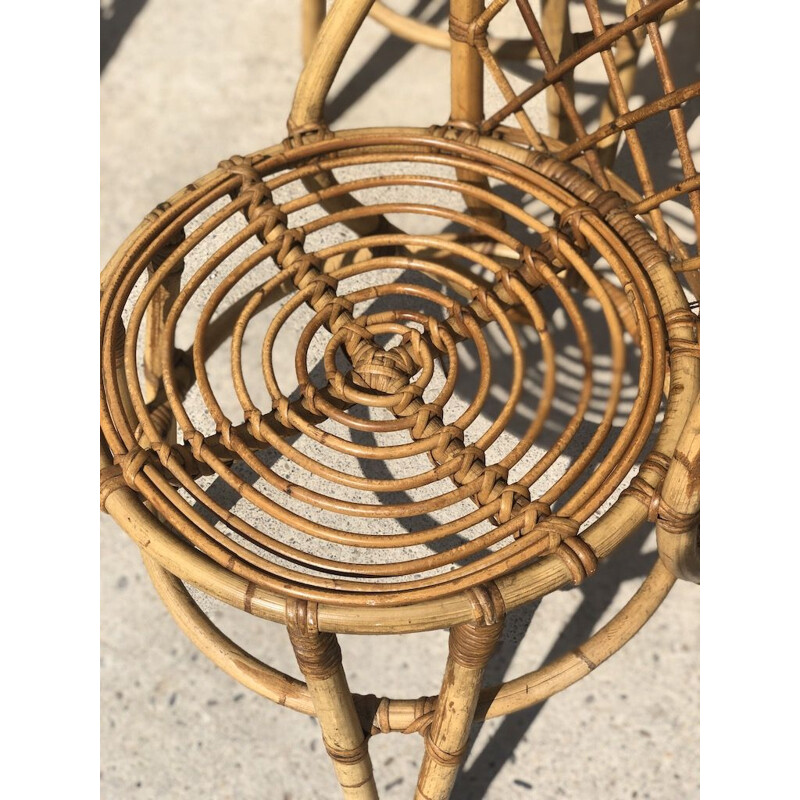 Ensemble de 9 chaises vintage en rotin par Louis Sognot, 1960