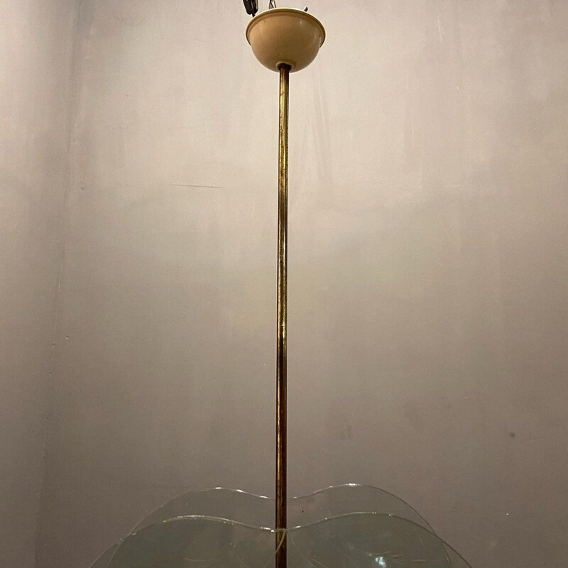 Lámpara de suspensión vintage de vidrio grabado de Pietro Chiesa, Italia 1940