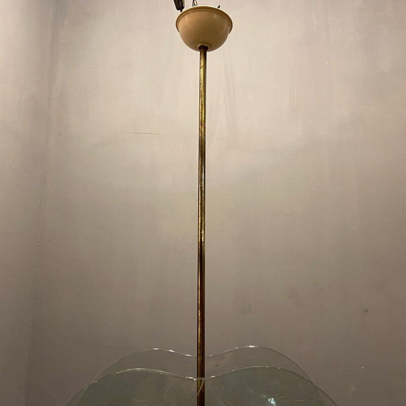 Vintage gegraveerde glazen hanglamp van Pietro Chiesa, Italië 1940