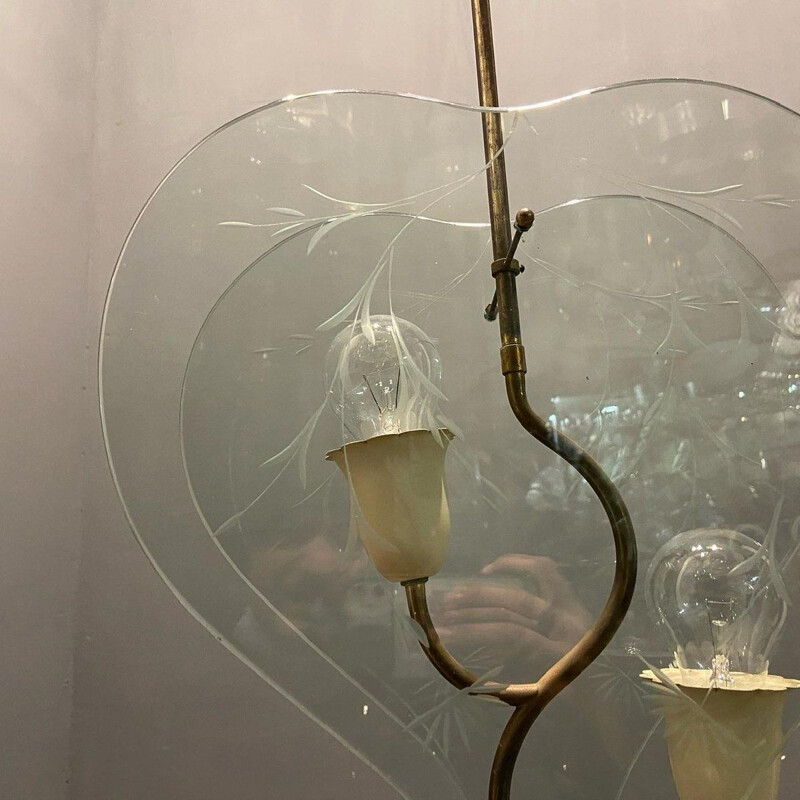 Vintage gegraveerde glazen hanglamp van Pietro Chiesa, Italië 1940