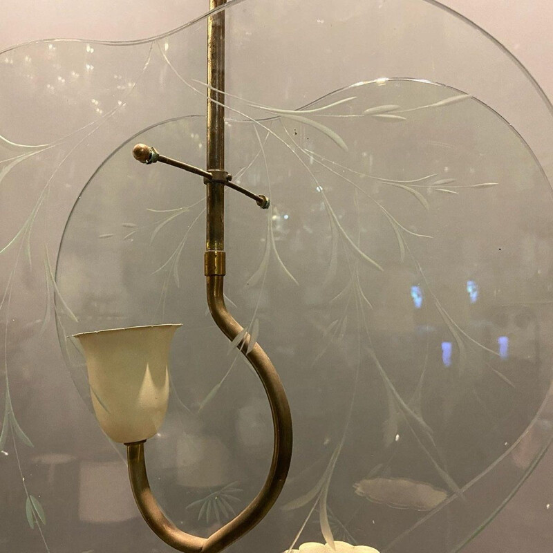 Lampada a sospensione in vetro inciso vintage di Pietro Chiesa, Italia 1940