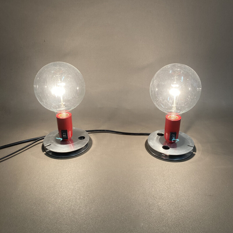 Pair of vintage metal and glass lamps