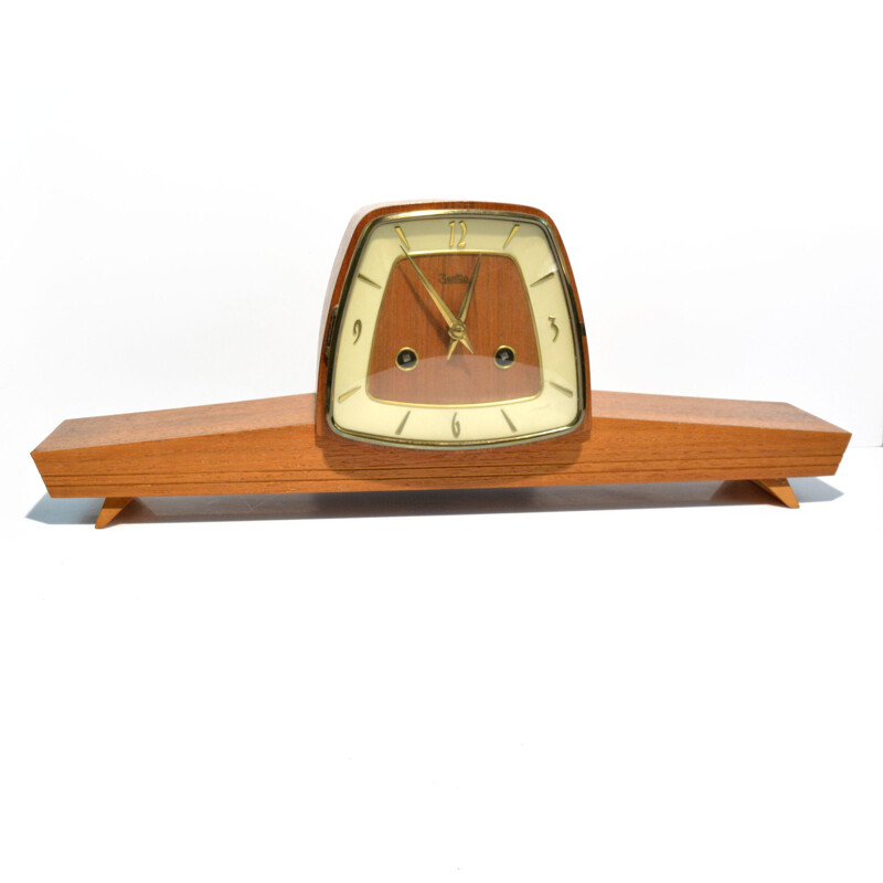 Relógio de lareira de nogueira maciça Vintage da Zentra-Schwebeanke, Alemanha 1960