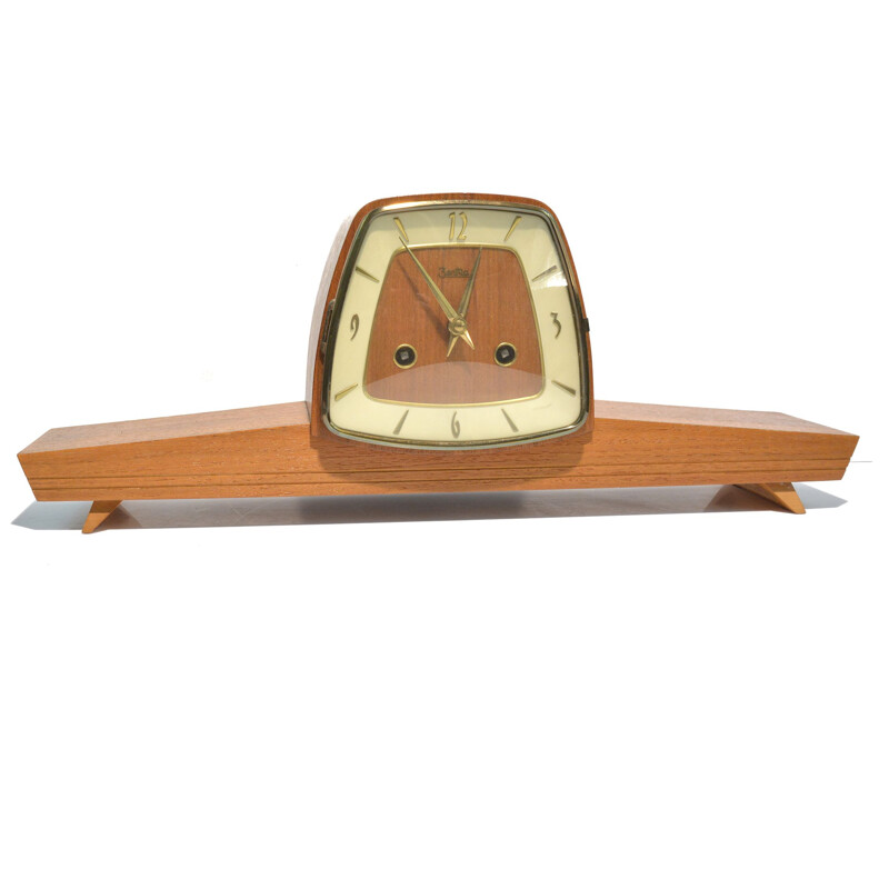 Relógio de lareira de nogueira maciça Vintage da Zentra-Schwebeanke, Alemanha 1960