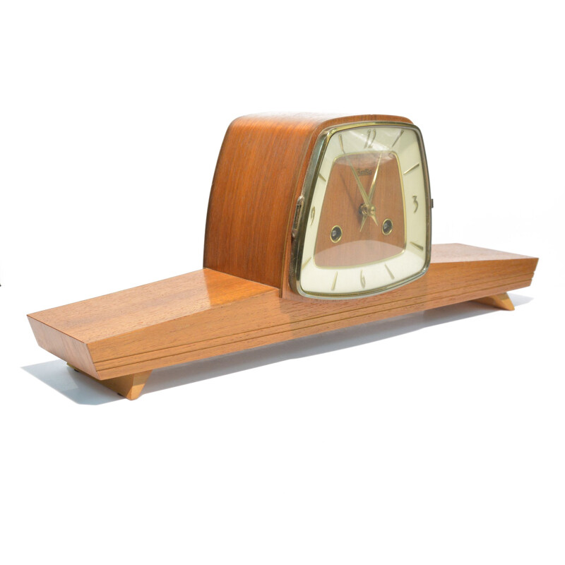 Vintage solid walnut mantel clock by Zentra-Schwebeanke, Germany 1960