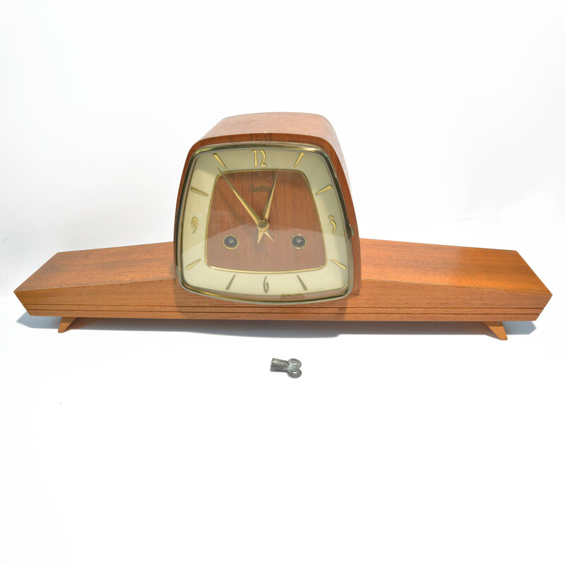 Vintage solid walnut mantel clock by Zentra-Schwebeanke, Germany 1960