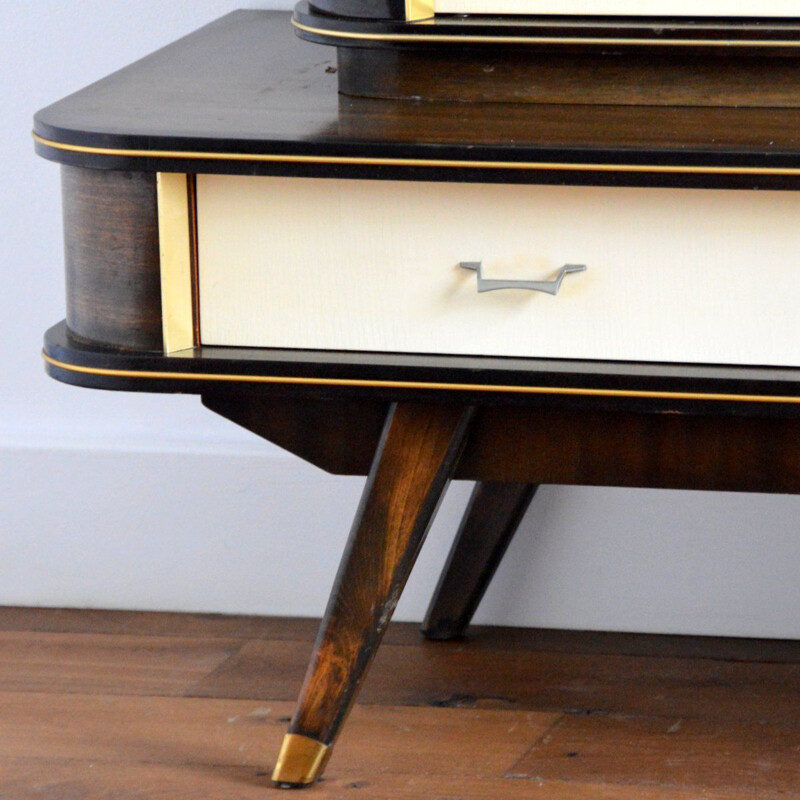 Vintage Italian highboard in wood, glass and brass, 1950