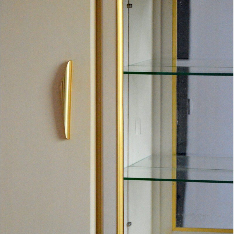 Vintage Italian highboard in wood, glass and brass, 1950