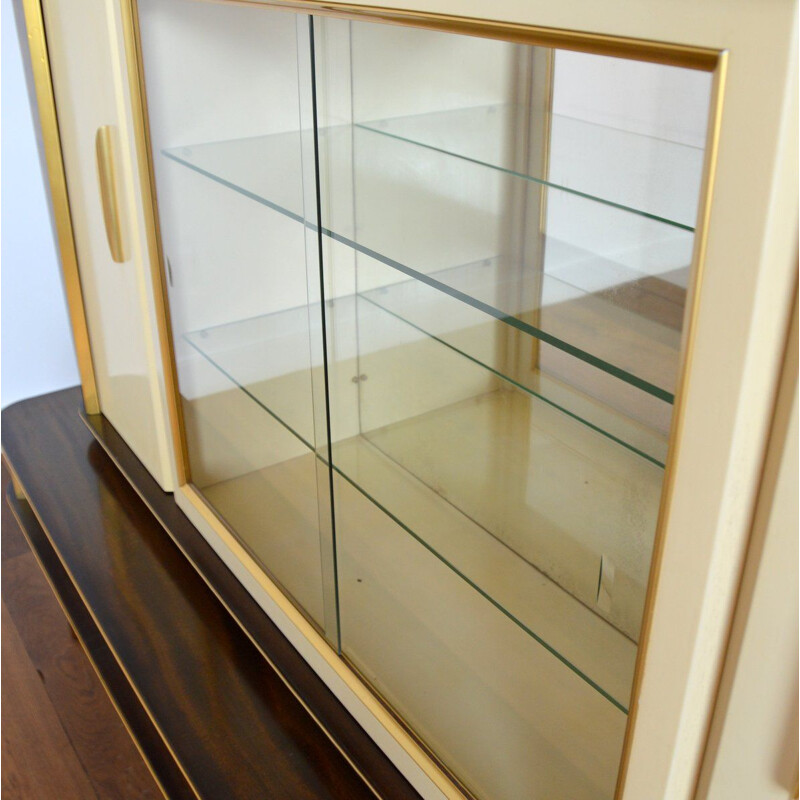 Vintage Italian highboard in wood, glass and brass, 1950