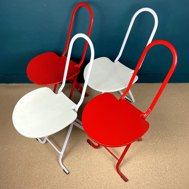 Ensemble de 4 chaises pliantes vintage Dafne par Gastone Rinaldi pour Thema, Italie 1980