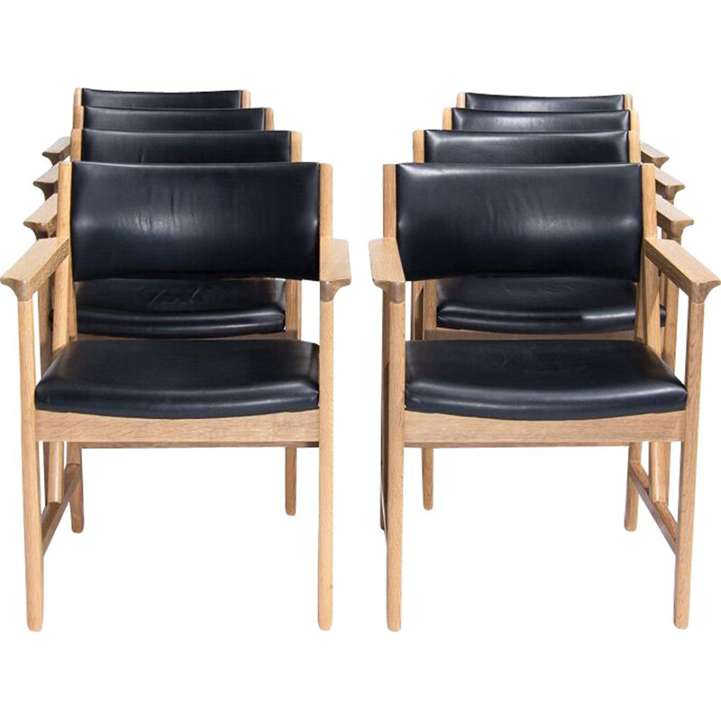Ensemble de 8 chaises vintage en chêne et cuir parSoren Holst, 1970