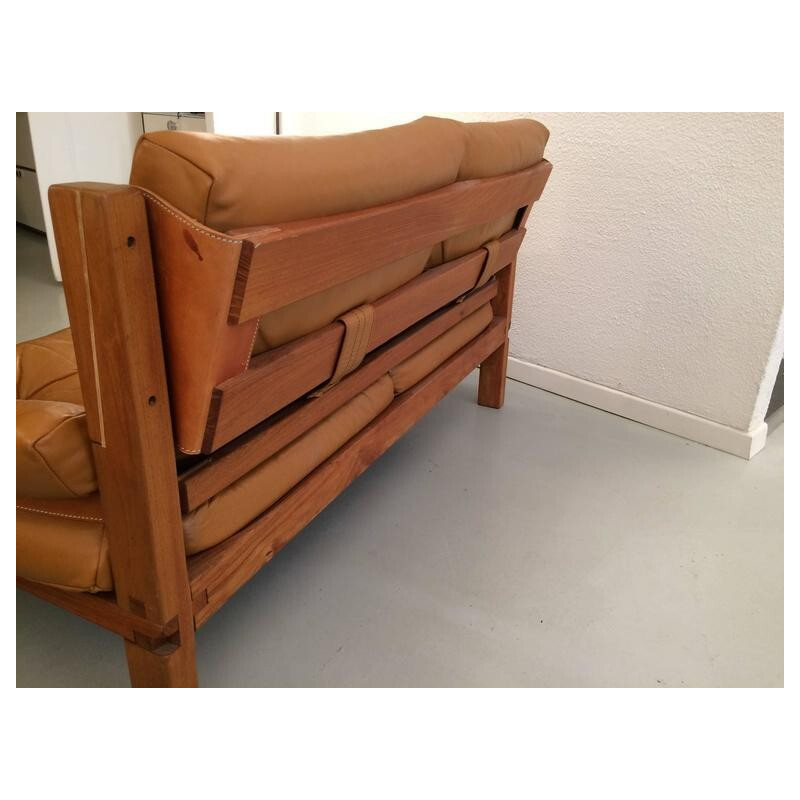 2 seater sofa "S22" in leather by Pierre CHAPO - 1960s