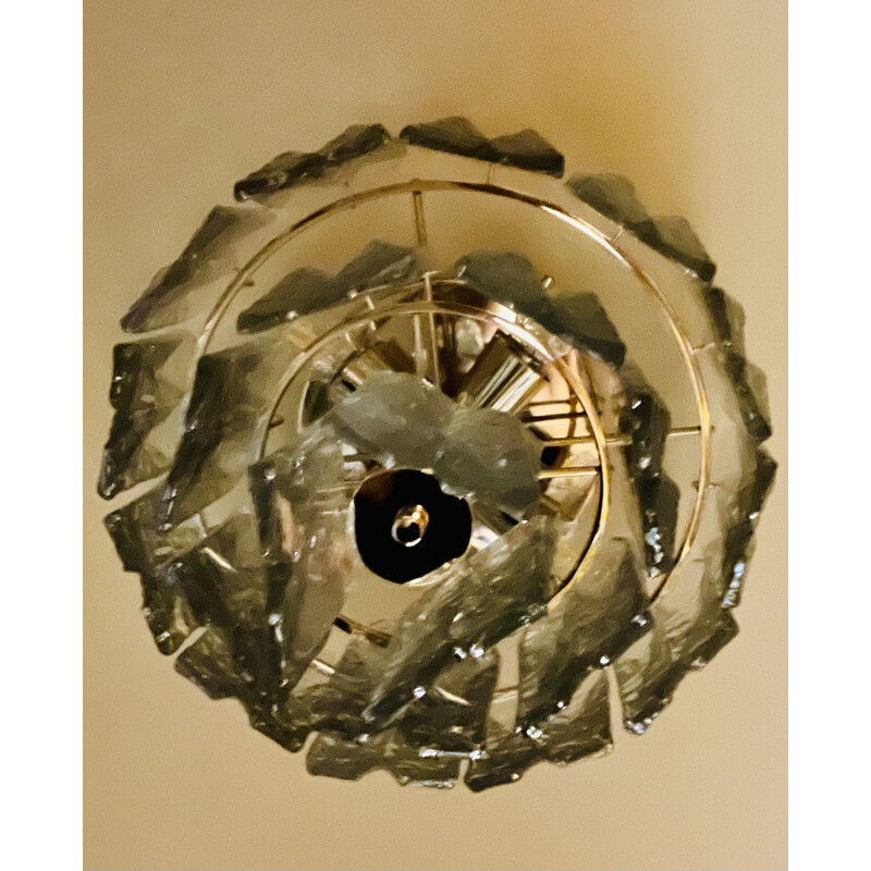 Vintage Palazzo ceiling light in gilded brass and glass by Jt Kalmar, 1970