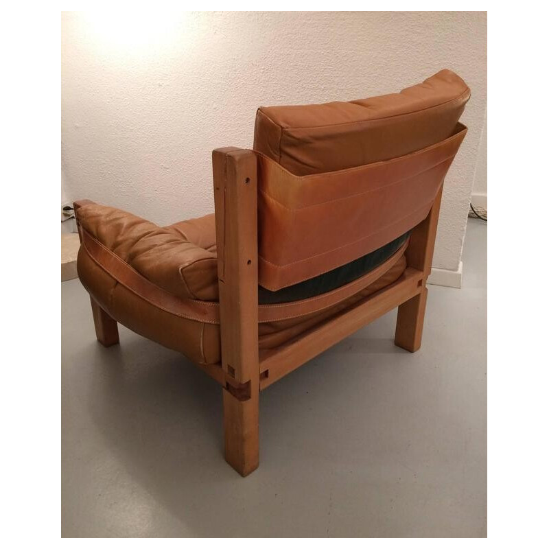 "S15" armchair in leather and wood, Pierre CHAPO - 1960s