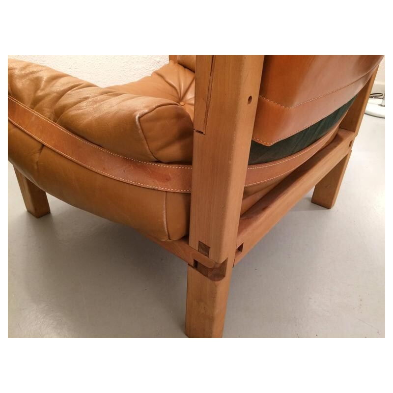 "S15" armchair in leather and wood, Pierre CHAPO - 1960s