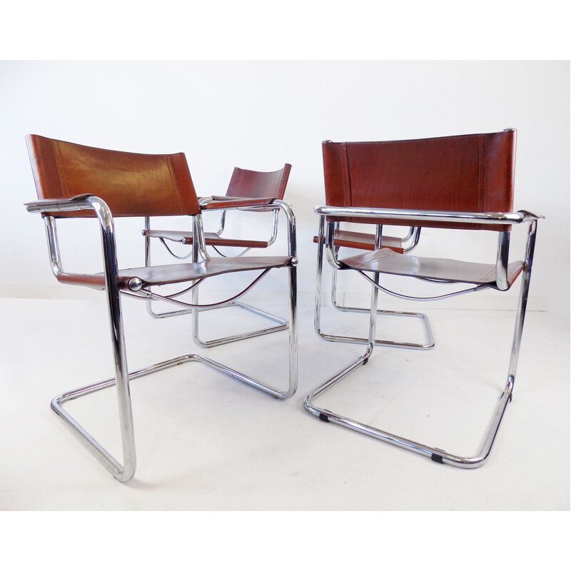 Ensemble de 4 chaises cantilever vintage Mg5 en cuir par Matteo Grassi