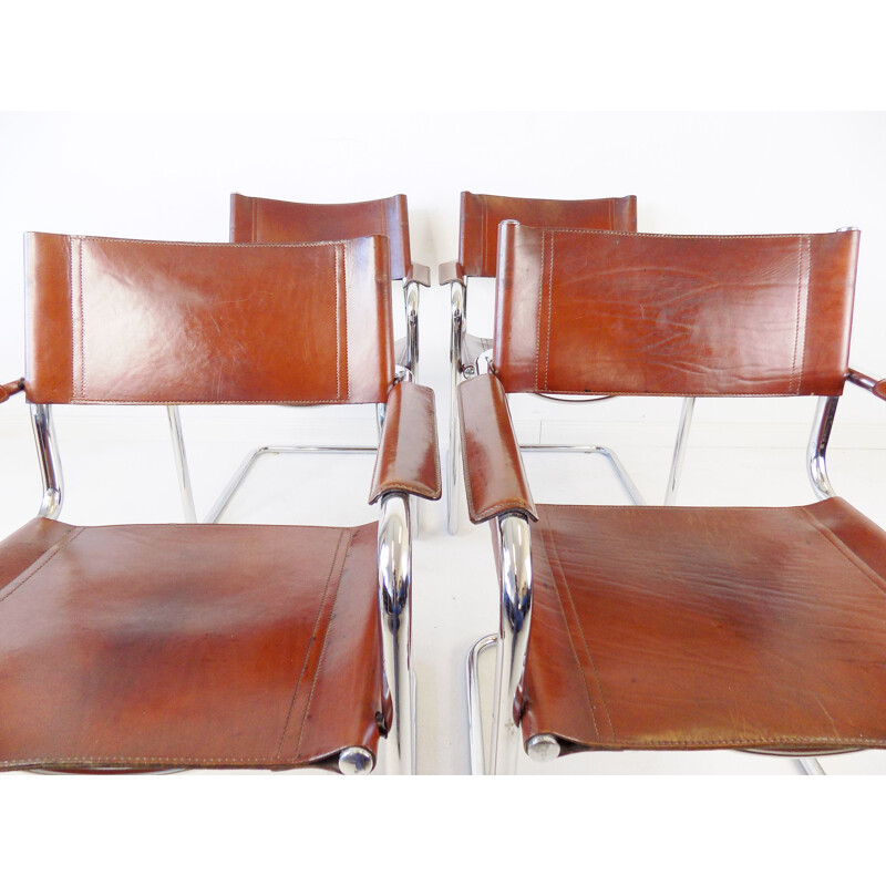 Ensemble de 4 chaises cantilever vintage Mg5 en cuir par Matteo Grassi