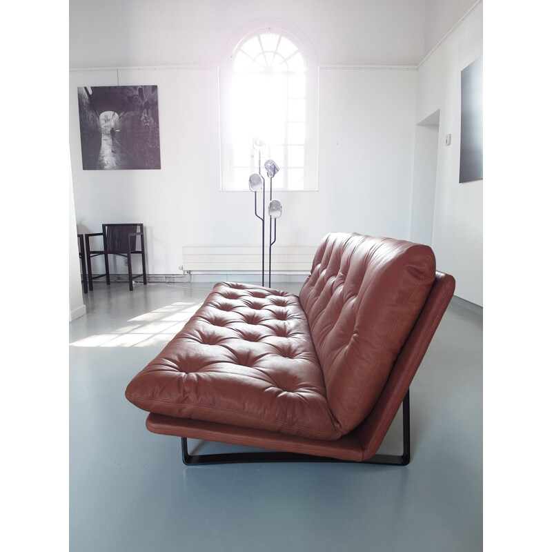 Three-Seater Artifort sofa in cognac leather, Koh LIANG IE - 1960s