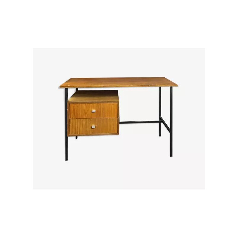 Vintage wood and teak desk by Pierre Gariche, 1970