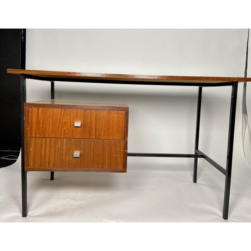 Vintage wood and teak desk by Pierre Gariche, 1970
