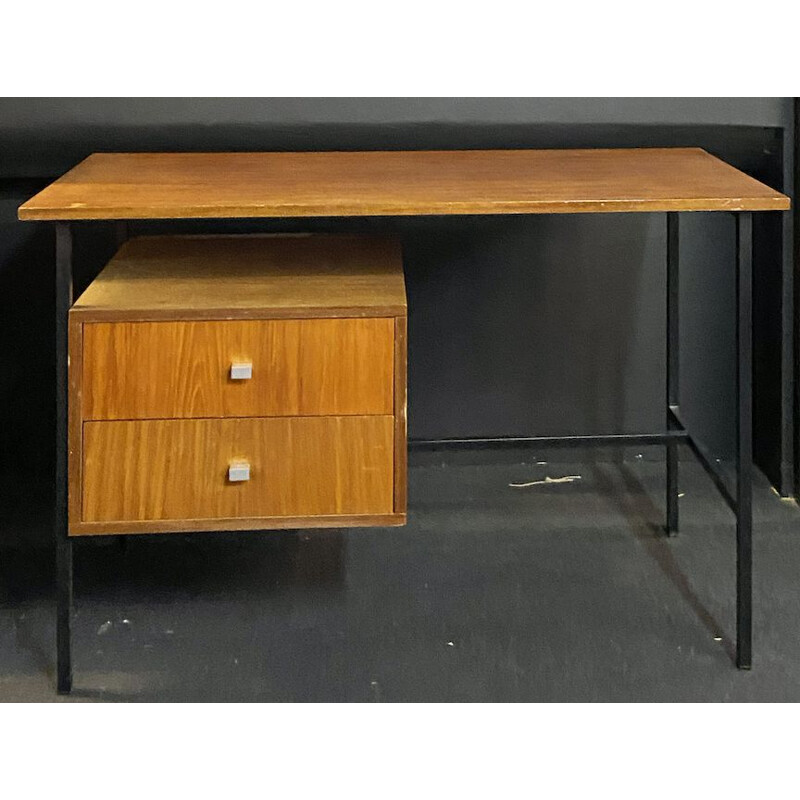 Vintage wood and teak desk by Pierre Gariche, 1970