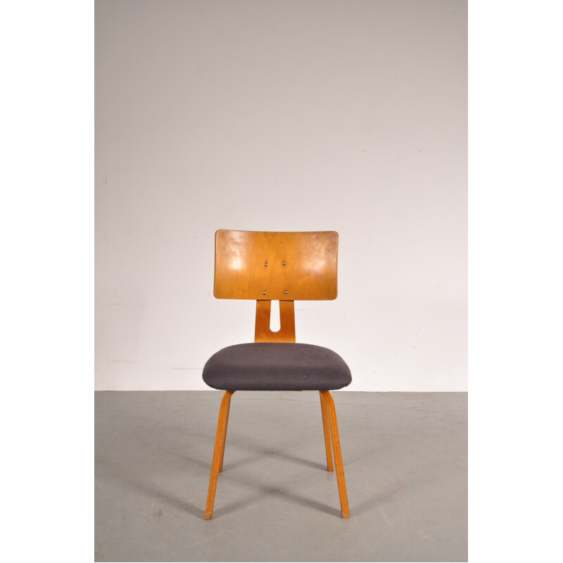 Suite de 4 chaises Pastoe en bouleau contreplaqué et tissu, Cees BRAAKMAN - 1950