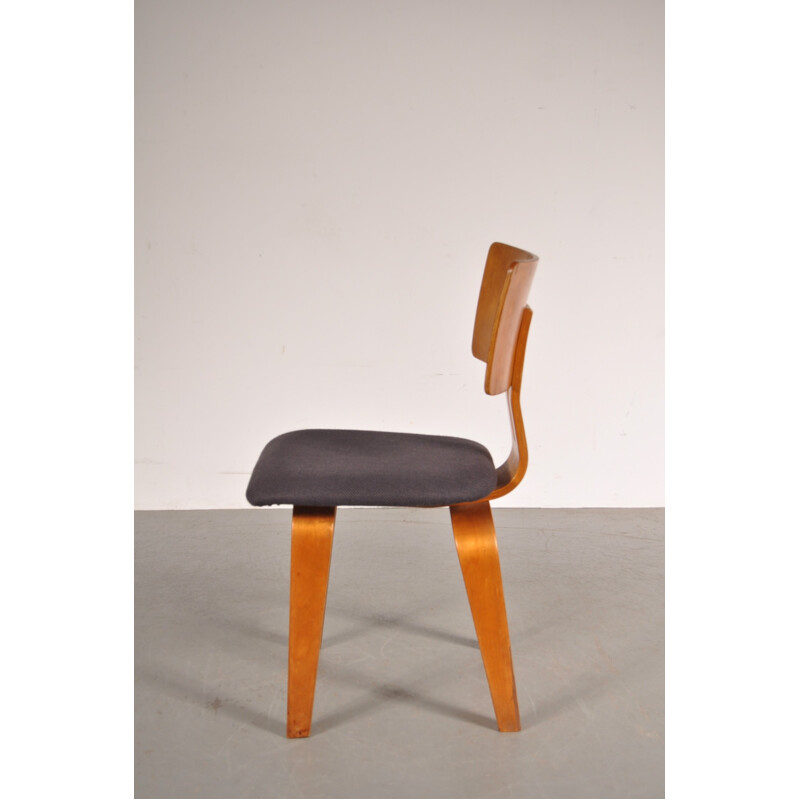 Suite de 4 chaises Pastoe en bouleau contreplaqué et tissu, Cees BRAAKMAN - 1950