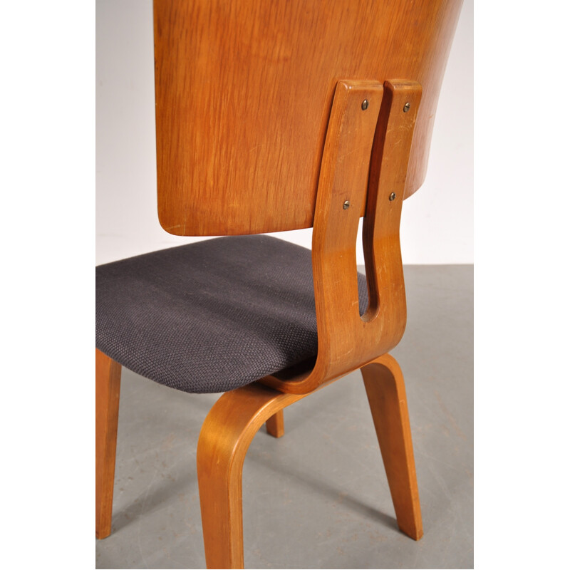 Set of 4 Pastoe dining chairs in birch plywood and fabric, Cees BRAAKMAN - 1950s