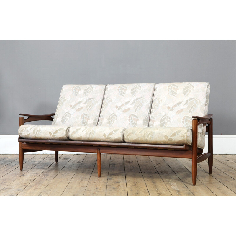 Dutch 3-seater sofa in teak and fabric - 1960s