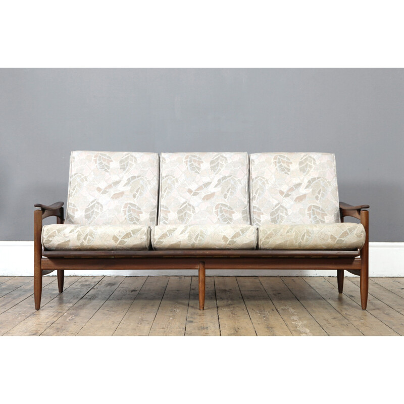 Dutch 3-seater sofa in teak and fabric - 1960s