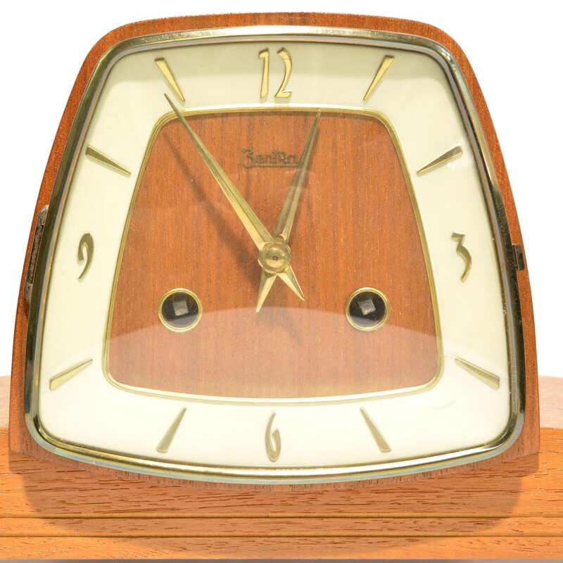 Reloj de chimenea vintage de nogal macizo de Zentra-Schwebeanke, Alemania 1960